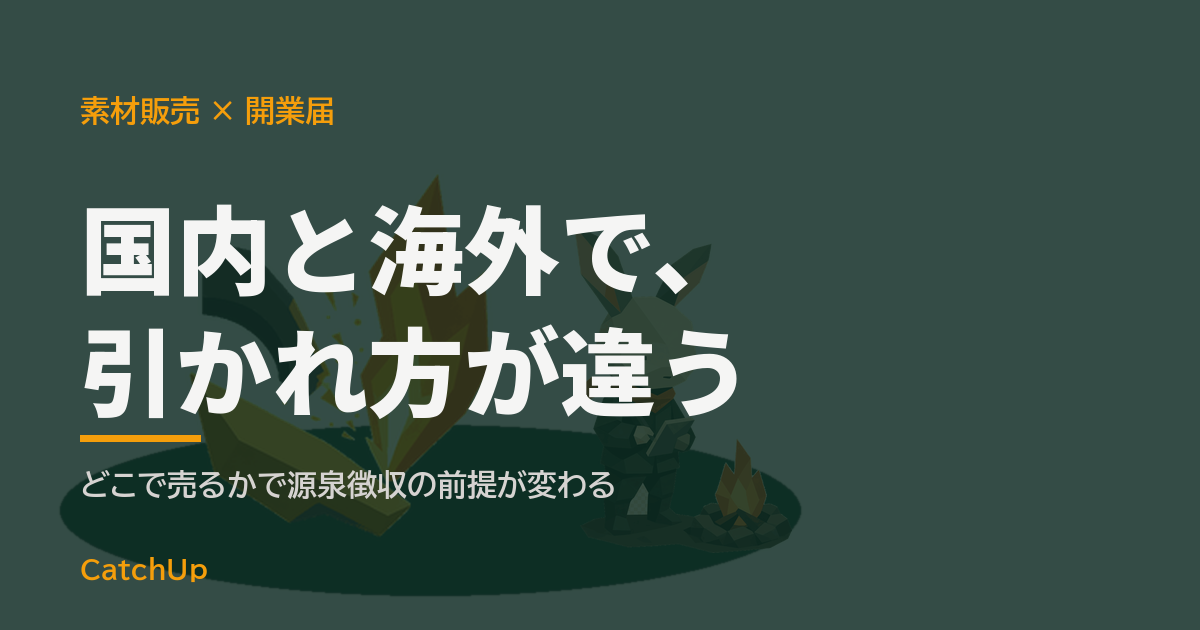 国内と海外で、引かれ方が違う。カメラと届出用紙、写真プリントを描いたイラスト。写真イラスト素材販売の開業届の出し方を表す図